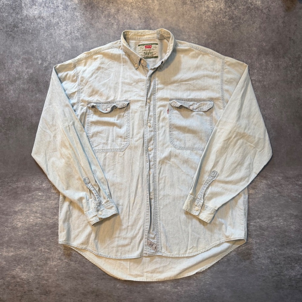 Vtg 90s Levi's Modern Authentics Denim Shirt Mens XL Light Wash Cotton Twill LS